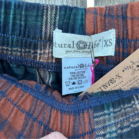 NWT Natural Life Plaid Flannel Rust Navy Green Patchwork Pants Women’s XS - Picture 3 of 12